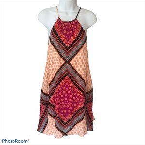 MINKPINK Colorful pattern boho halter swing dress size XS